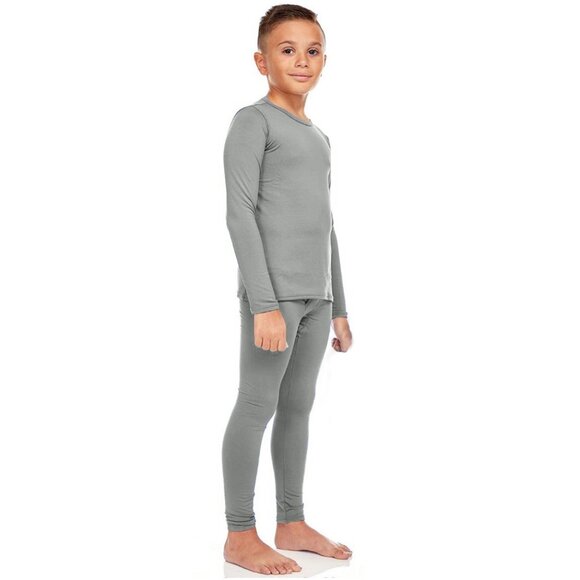 Kids Thermal 2-pc Underwear Set, Microfiber Fleece, Grey - Picture 1 of 4
